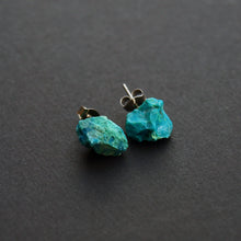 Load image into Gallery viewer, Raw Chrysocolla Chunk Earrings, Rock Stud Earrings, Crystal Earrings