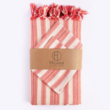 Load image into Gallery viewer, Sustainable Striped Mediterranean Style Tablecloth Set - Magenta