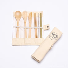 Load image into Gallery viewer, Portable Bamboo STRW Cutlery Set