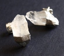 Load image into Gallery viewer, Silver & Raw Quartz Chunk Earrings, Geo Earrings, Rock Stud Earrings, Crystal Earrings