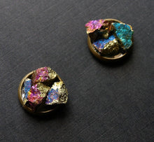 Load image into Gallery viewer, Peacock Ore Cluster Stud Earrings, Raw Peacock Ore Earrings