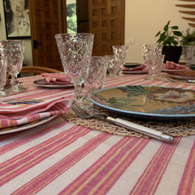 Load image into Gallery viewer, Sustainable Striped Mediterranean Style Tablecloth Set - Magenta