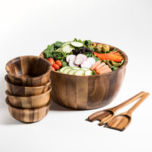 Load image into Gallery viewer, Soro Xtra Large Salad Bowl eith Servers & 4 Individuals bowls