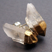Load image into Gallery viewer, Gold & Raw Quartz Chunk Earrings, Geo Earrings, Rock Stud Earrings, Crystal Earrings