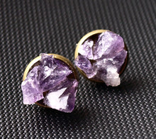 Load image into Gallery viewer, Amethyst Cluster Stud Earrings, Raw Amethyst Earrings