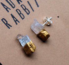 Load image into Gallery viewer, Gold & Raw Quartz Chunk Earrings, Geo Earrings, Rock Stud Earrings, Crystal Earrings