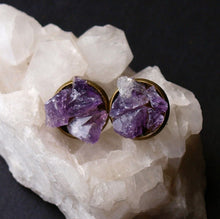 Load image into Gallery viewer, Amethyst Cluster Stud Earrings, Raw Amethyst Earrings