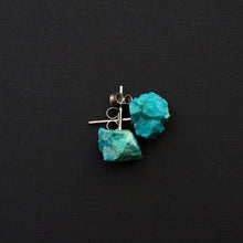 Load image into Gallery viewer, Raw Chrysocolla Chunk Earrings, Rock Stud Earrings, Crystal Earrings
