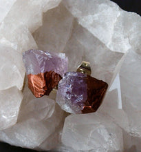 Load image into Gallery viewer, Bronze & Raw Amethyst Chunk Earrings, Geo Earrings, Rock Stud Earrings, Crystal Earrings