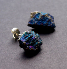 Load image into Gallery viewer, Raw Peacock Ore Chunk Earrings, Geo Earrings, Rock Stud Earrings