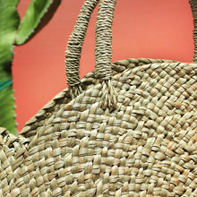 Load image into Gallery viewer, Luna Bag - Round Straw Tote Bag with Pumpkin Orange Tassels