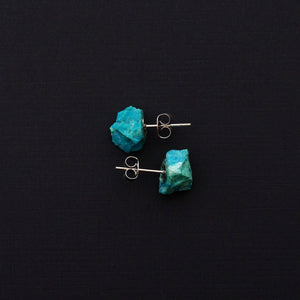 Raw Chrysocolla Chunk Earrings,  Rock Stud Earrings, Crystal Earrings