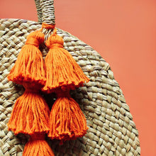 Load image into Gallery viewer, Luna Bag - Round Straw Tote Bag with Pumpkin Orange Tassels
