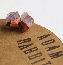 Load image into Gallery viewer, Bronze &amp; Raw Amethyst Chunk Earrings, Geo Earrings, Rock Stud Earrings, Crystal Earrings
