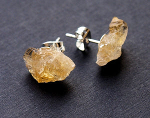 Raw Citrine Chunk Earrings, Geo Earrings, Rock Stud Earrings, Crystal Earrings