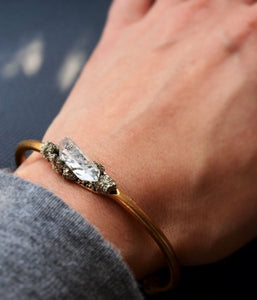 Pyrite and Quartz Gold Bangle, Pyrite Bracelet