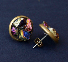 Load image into Gallery viewer, Peacock Ore Cluster Stud Earrings, Raw Peacock Ore Earrings
