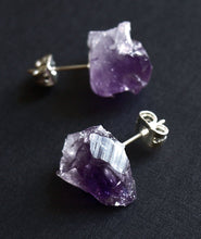 Load image into Gallery viewer, Raw Amethyst Earrings, Raw Stud Earrings

