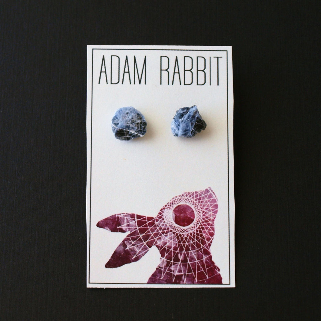 Raw Sodalite Chunk Earrings, Crystal Earrings, Rock Stud Earrings