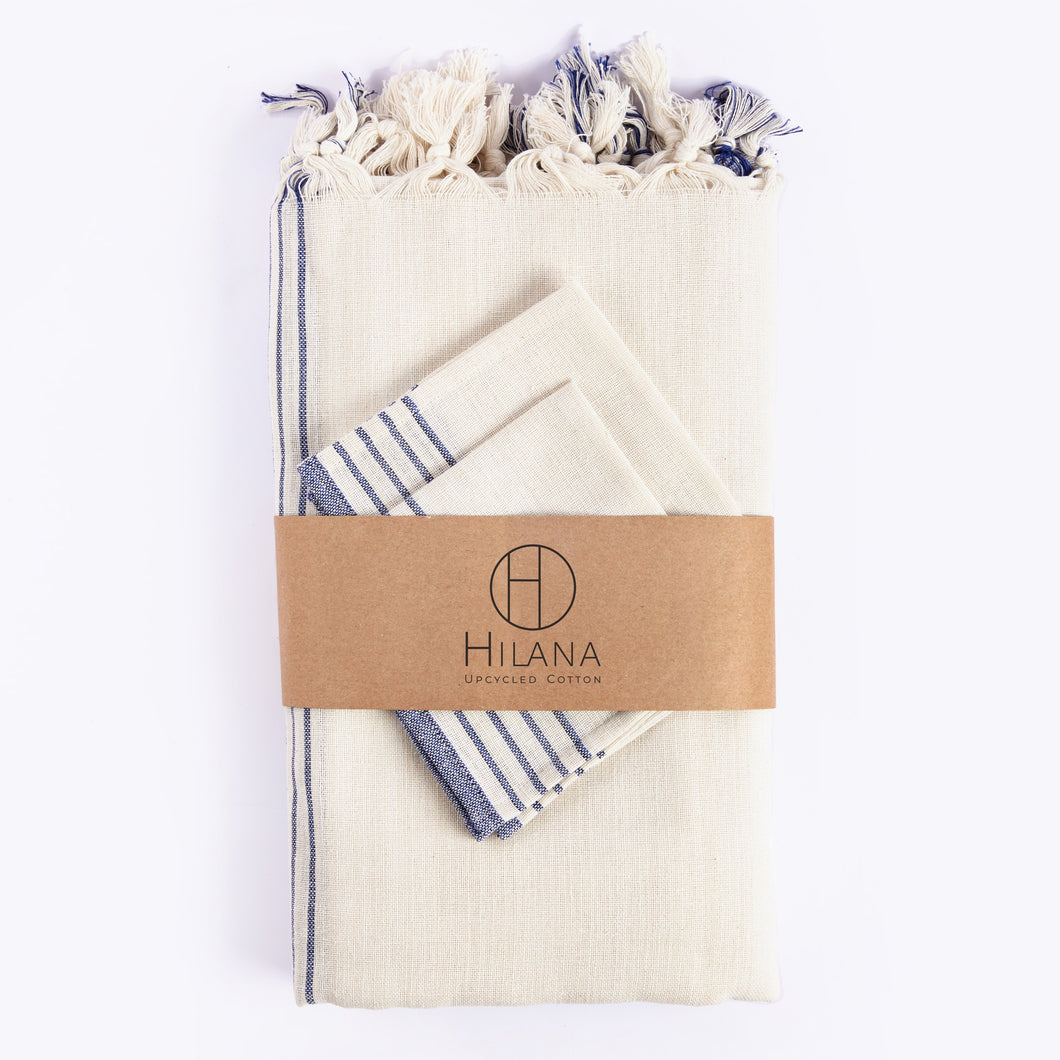 Kayseri Mediterranean Style Tablecloth Set + Napkins - Blue