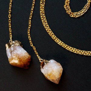Citrine Wrap Necklace, Gold Citrine Lariat Necklace