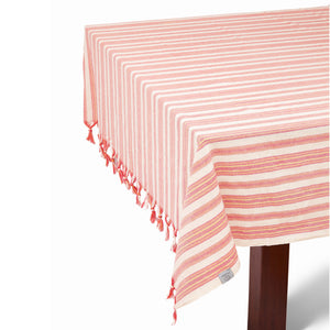 Sustainable Striped Mediterranean Style Tablecloth Set - Magenta
