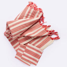 Load image into Gallery viewer, Sustainable Striped Mediterranean Style Tablecloth Set - Magenta
