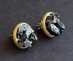 Black Tourmaline Cluster Stud Earrings, Raw Black Tourmaline Earrings