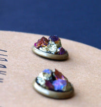 Load image into Gallery viewer, Peacock Ore Cluster Stud Earrings, Raw Peacock Ore Earrings
