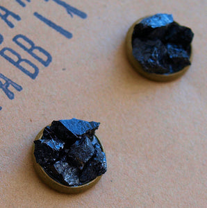 Black Tourmaline Cluster Stud Earrings, Raw Black Tourmaline Earrings