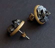 Load image into Gallery viewer, Black Tourmaline Cluster Stud Earrings, Raw Black Tourmaline Earrings
